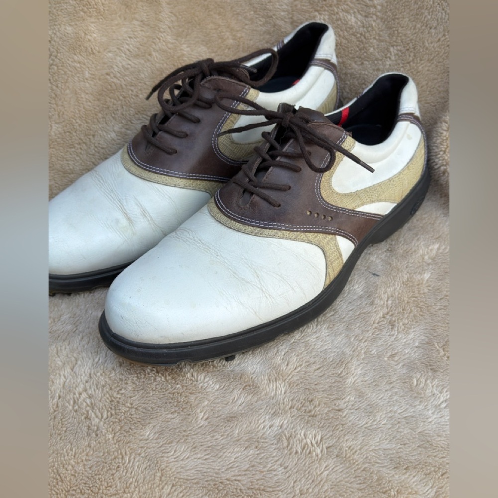 Ecco HydroMax Oxford Saddle Men's Leather‎ Golf Shoes White Sz 44/US 10/10.5 EUC